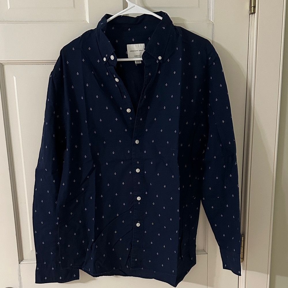 American Eagle Outfitters Navy Blue Shirt with White Accents